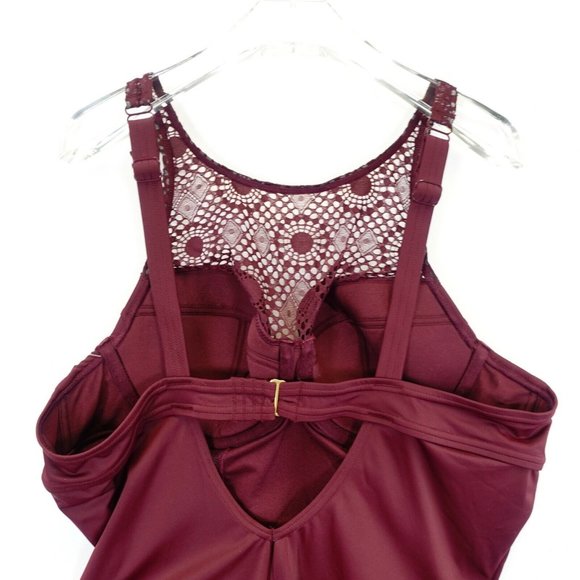 NEW ADORE ME One Piece Women Red Wine Swimsuit 40B 0X Lace Illusion Neckline - Picture 7 of 12